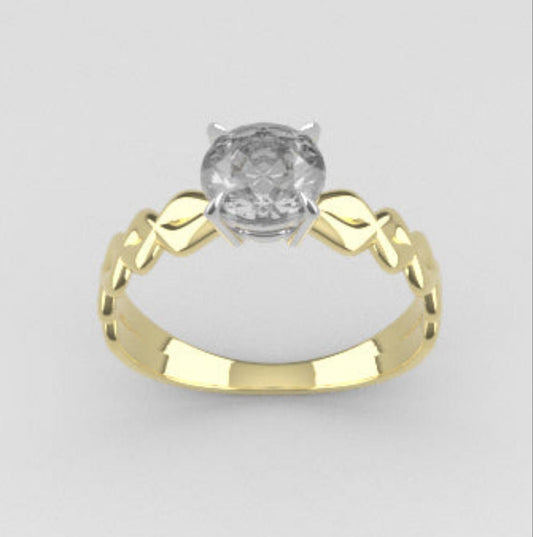 Gold engagement ring with 1.00 ct Diamond VS1, stt prongs, band twisted