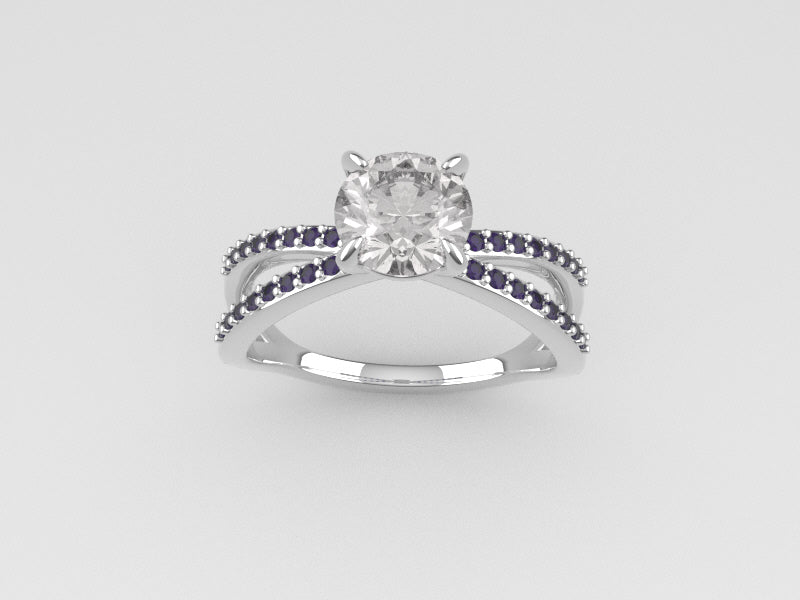 14K gold Ring with Diamond VS1 and Amethyst, "cross" "prong"