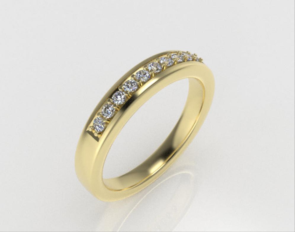 14k Wedding Ring with 10 Diamonds, cut chanel, stt prong