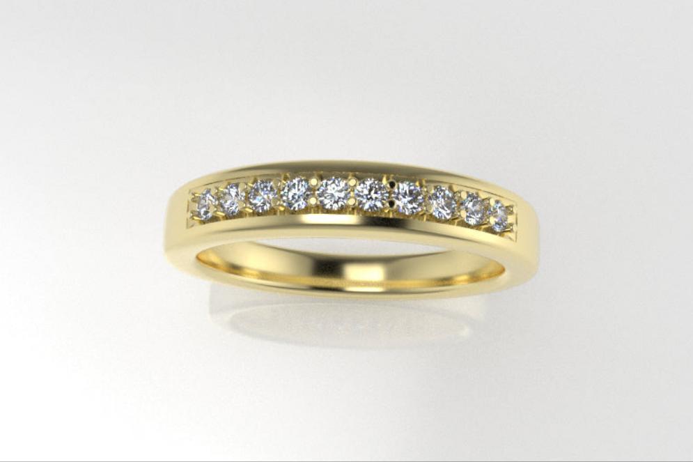 14k Wedding Ring with 10 Diamonds, cut chanel, stt prong