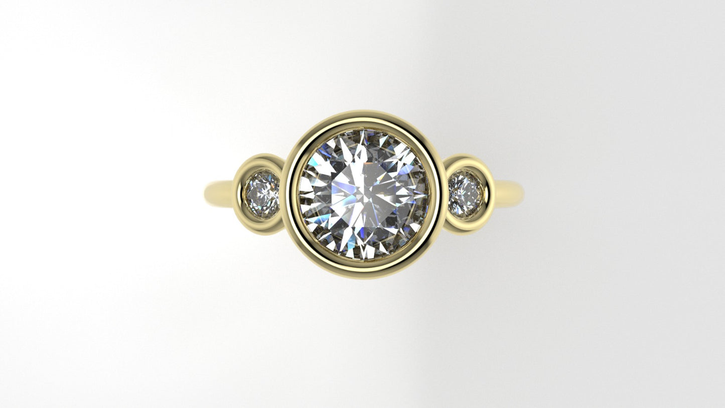 14K Engagement Ring with Moissanite VS1, it is Bezel Mounted, band, stone round