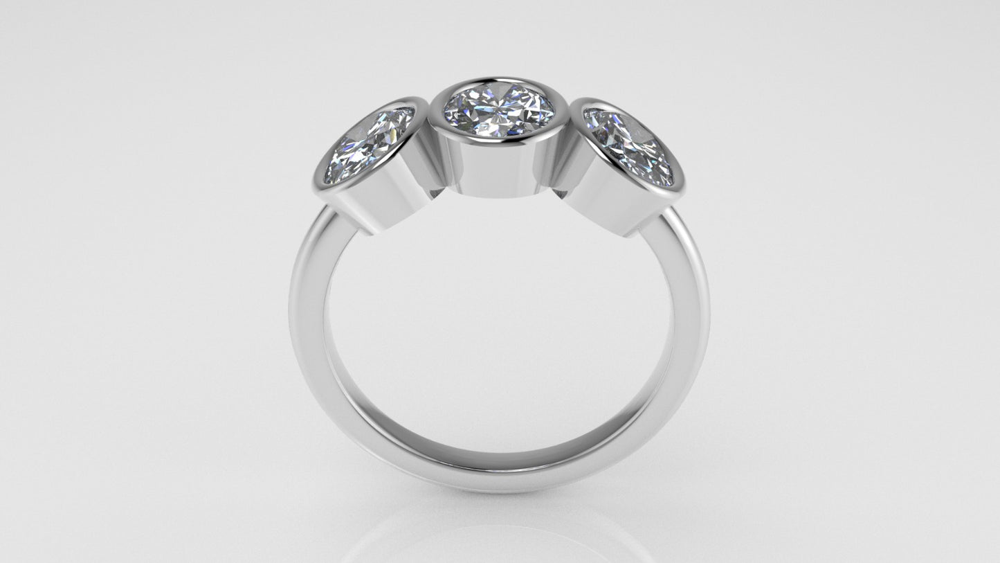 Engagement ring with 3 MOISSANITE VS1, "stone oval" "setting bezel"