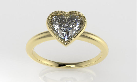 14K band Ring with Diamond VS1, Style Heart with Filigree, setting bezel