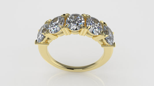 14K Yellow Gold band Ring with 5 Diamond VS1, "Stone Oval" "stt prong"