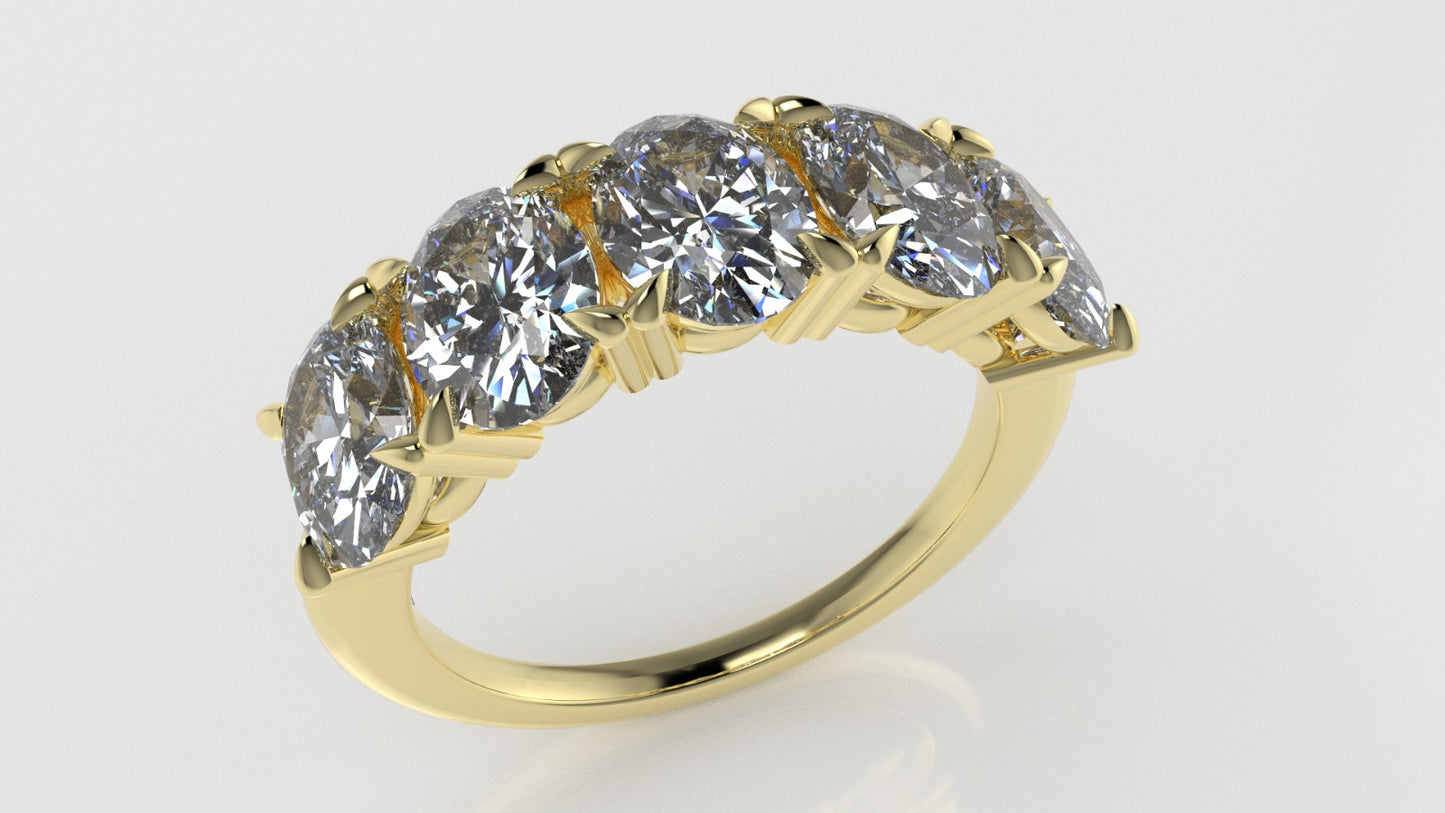 14K Yellow Gold band Ring with 5 MOISSANITE VS1, "Stone Oval" "stt prong"