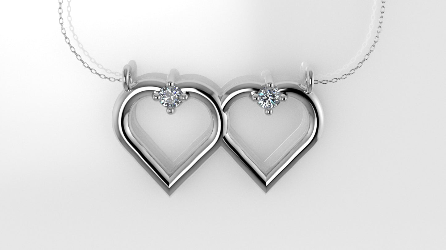 14K Pendant with DIAMONDS, includes 18 inch chain, 2 hearts