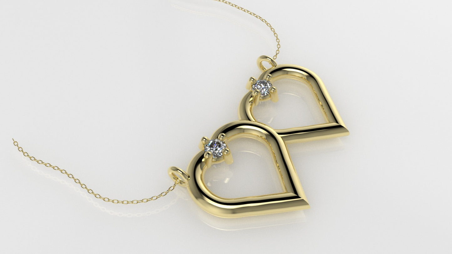 14K Pendant with DIAMONDS, includes 18 inch chain, 2 hearts
