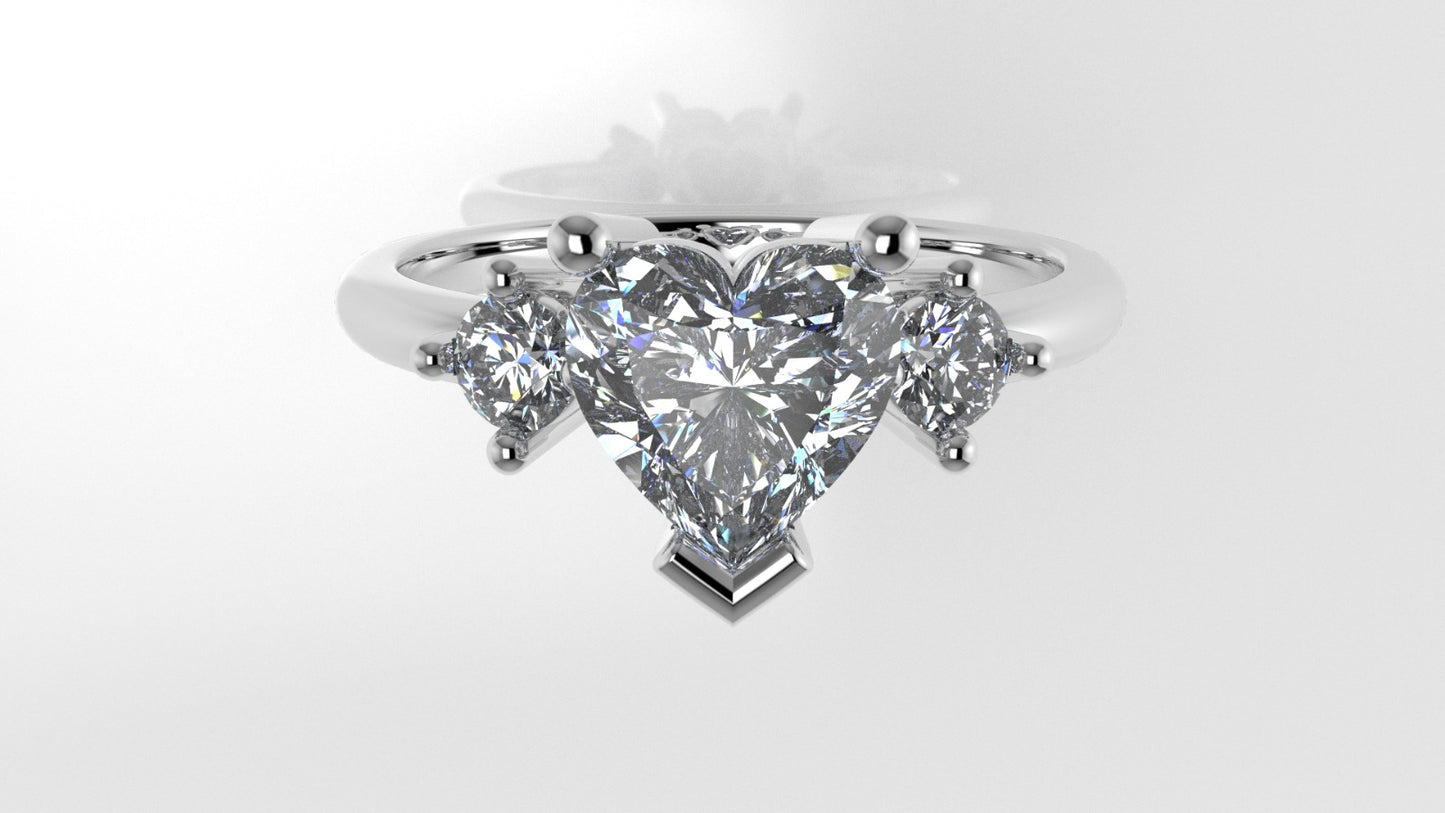 14K Engagement Ring with 3 MOISSANITE VS1, "Style Heart and Round" "prong"