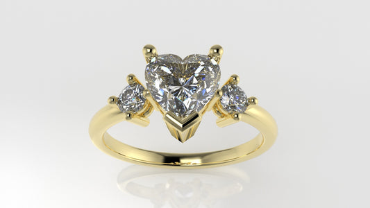 14K Engagement Ring with 3 Diamond VS1, "Style Heart and Round" "prong"