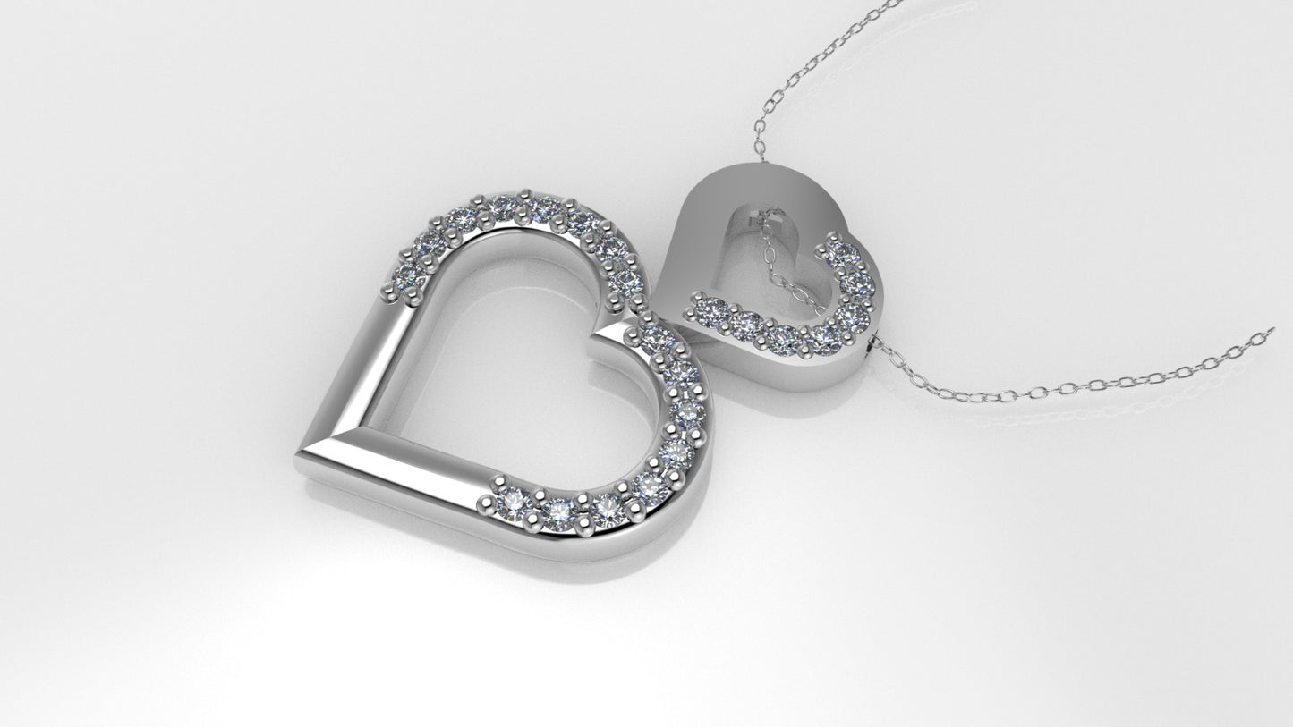 14K Pendant with 23 MOISSANITE 1mm VS1 each, includes 18 inch chain, two hearts