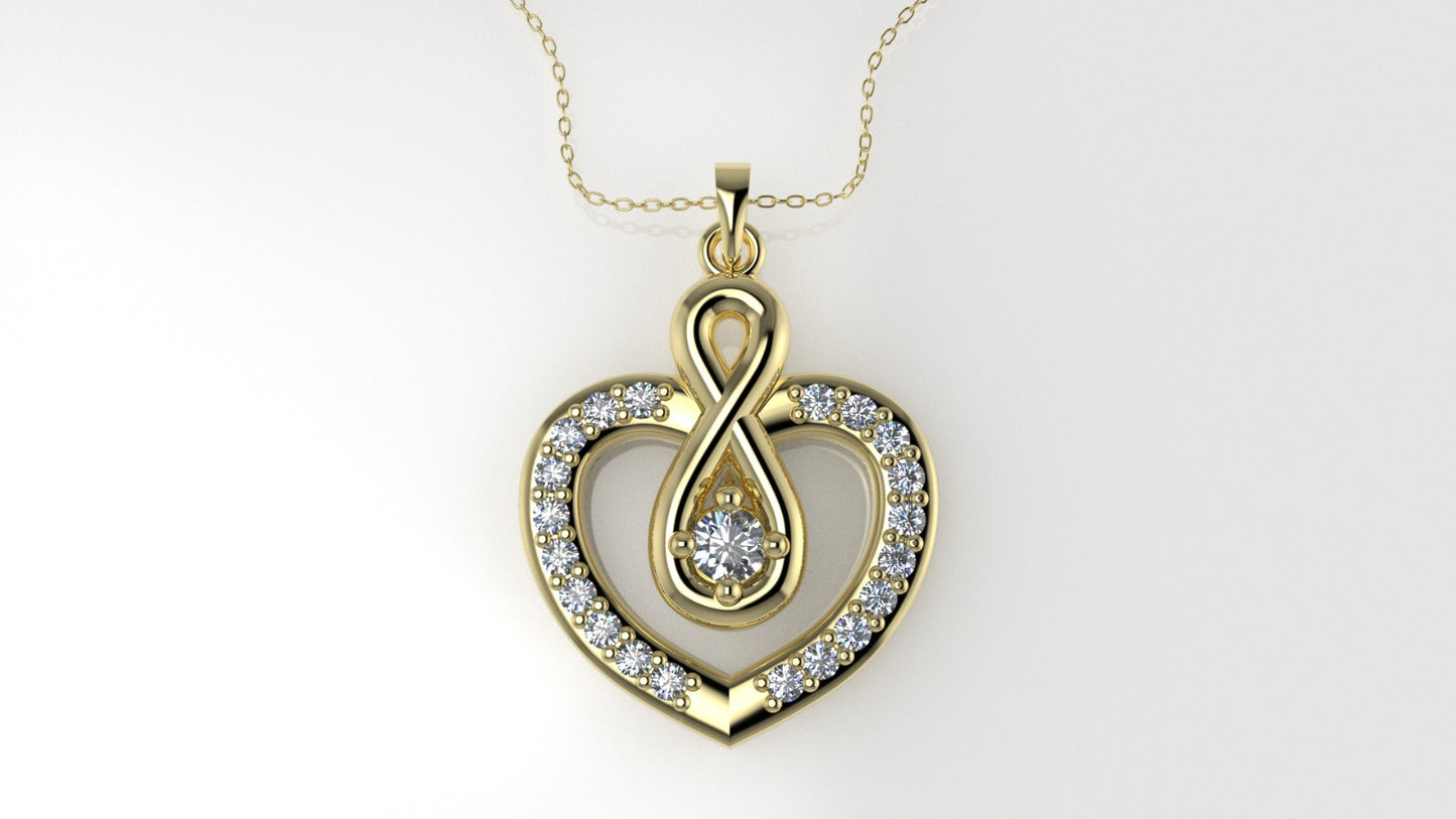 14K Pendant with 21 MOISSANITE VS1, includes 18 inch chain, Heart Style