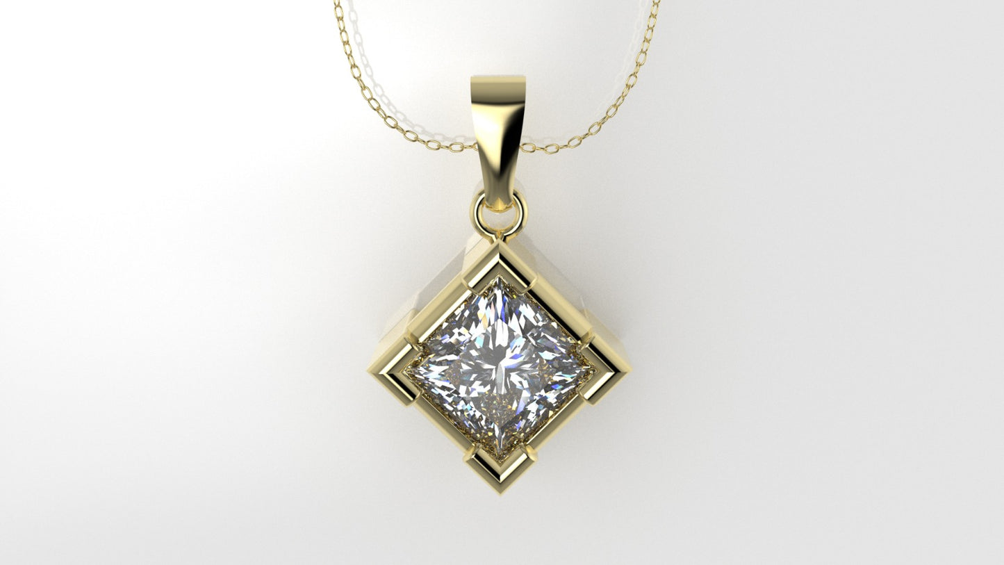 14K Pendant with 1 MOISSANITE 5.5mm VS1, includes 18 inch chain, style Princess