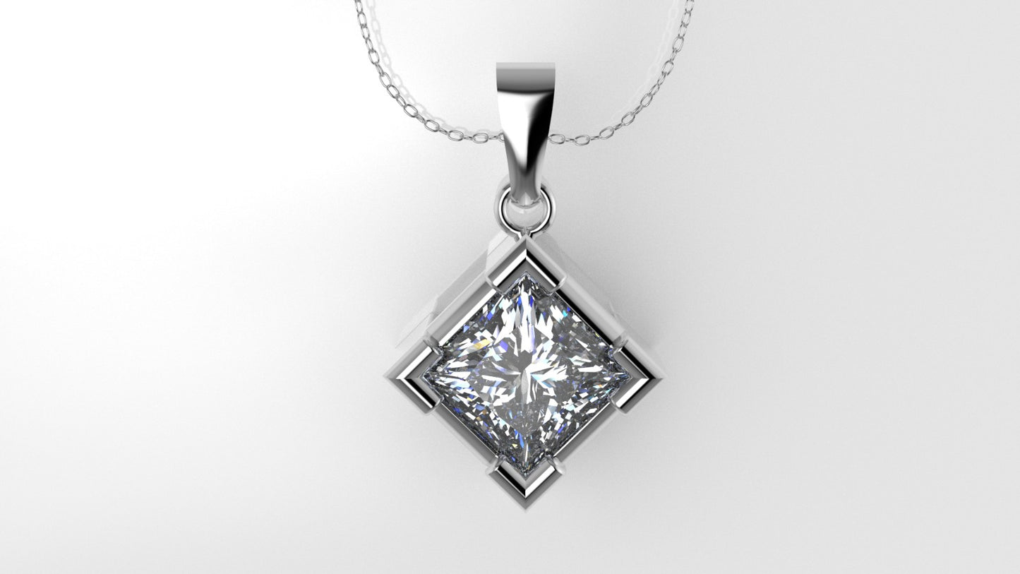 14K Pendant with 1 MOISSANITE 5.5mm VS1, includes 18 inch chain, style Princess