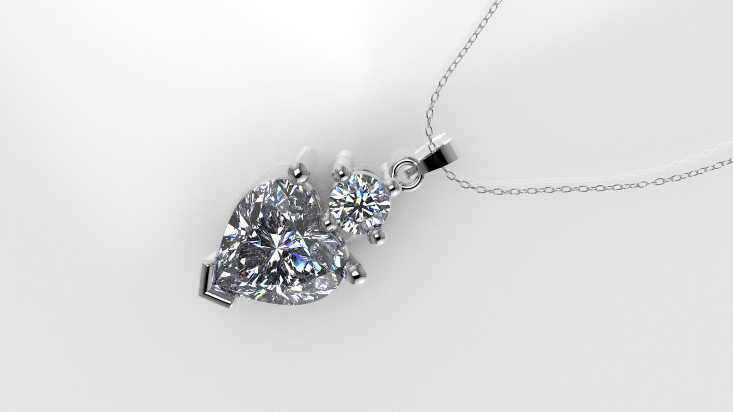 14K Pendant with 2 MOISSANITE VS1, includes 18 inch chain, Stone Heart and Round