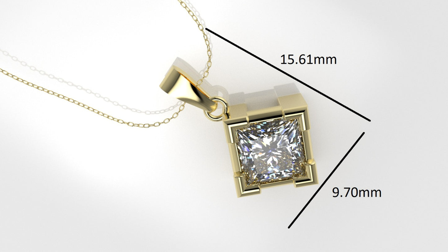 14K Pendant with 1 MOISSANITE 5.5mm VS1, includes 18 inch chain, style Princess