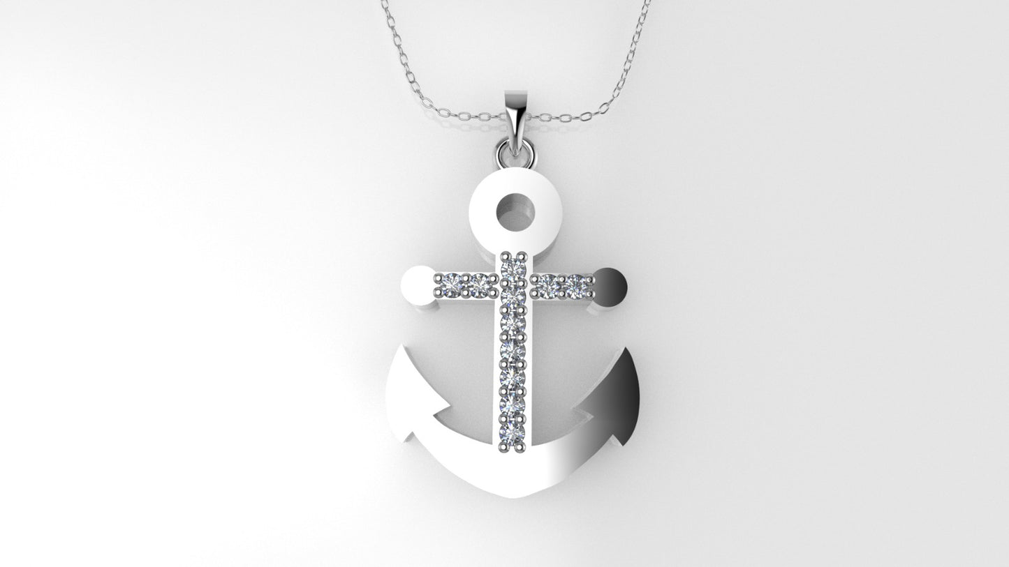 14K Pendant with 11 DIAMONDS, includes 18 inch chain, "Boat Anchor Style"