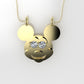 14K Pendant with 2 MOISSANITE 2mm VS1 each, includes 18 inch chain, Mickey Mouse Face