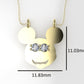 14K Pendant with 2 MOISSANITE 2mm VS1 each, includes 18 inch chain, Mickey Mouse Face