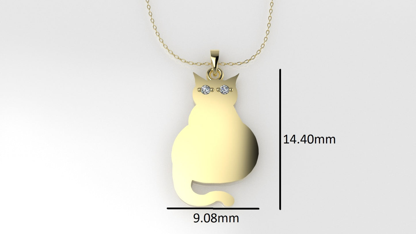 14K Pendant with 2 Diamonds 1mm each, includes 18 inch Chain, figure of a cat