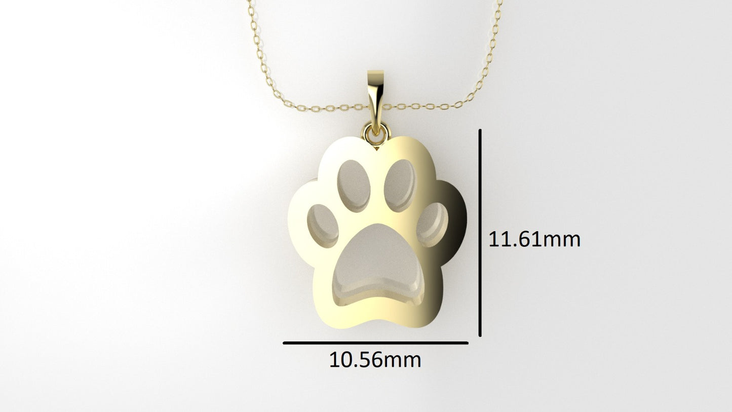 14K Pendant, includes 18 inch chain, "Dog Paw"