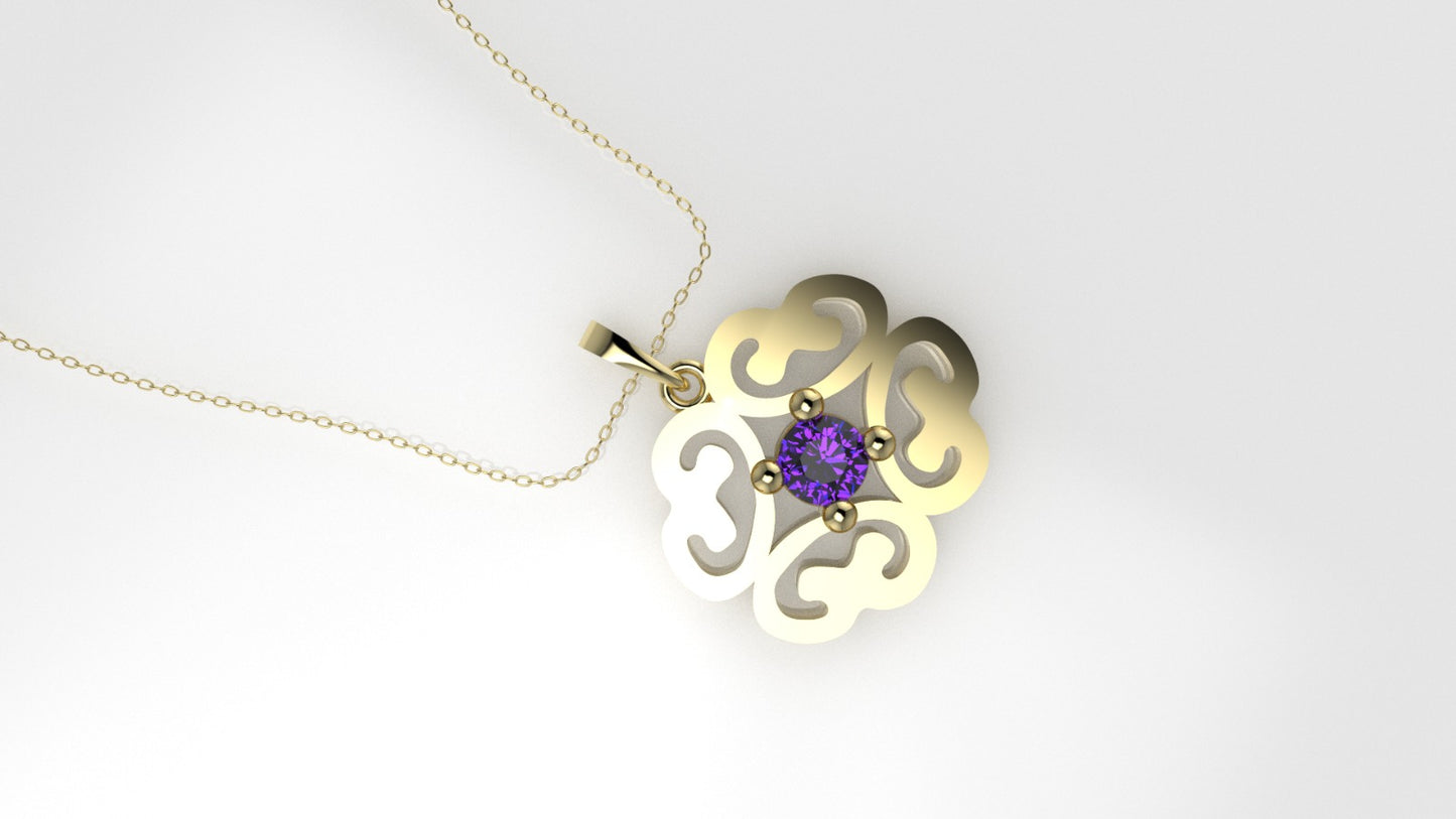 14K Pendant with 1 Amethyst 3mm, includes 18 inch Chain