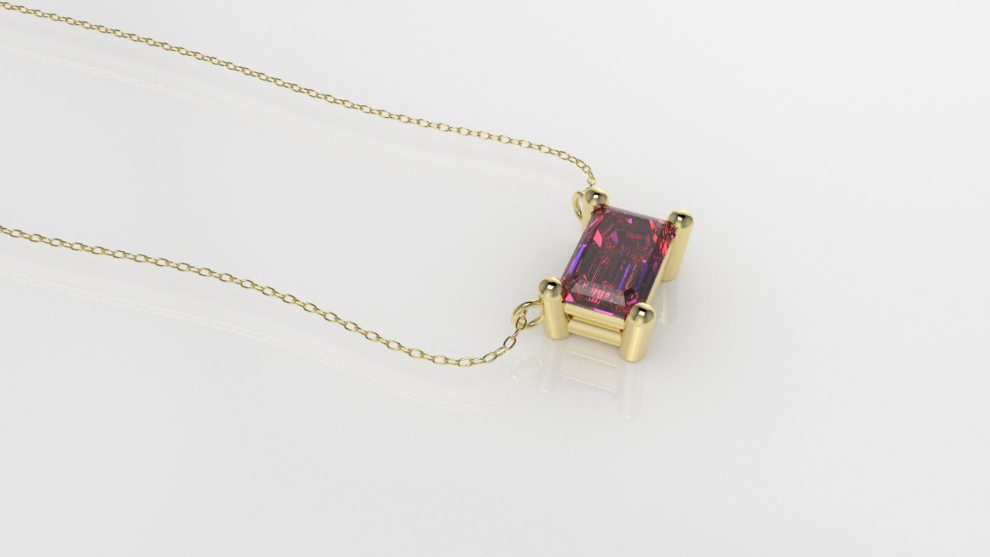 14K Pendant with 1 TOURMALINE PINK GENUINE, includes 18 inch Chain, "rectangular stone"