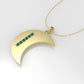 14K Pendant with 6 EMERALD 1mm each, includes 18 inch Chain, "figure of a moon with solid gold"