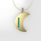 14K Pendant with 6 EMERALD 1mm each, includes 18 inch Chain, "figure of a moon with solid gold"