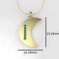 14K Pendant with 6 EMERALD 1mm each, includes 18 inch Chain, "figure of a moon with solid gold"