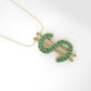 14K Pendant with 23 EMERALDS 1mm each, includes 18 inch Chain, "Dollar Sign"