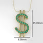 14K Pendant with 23 EMERALDS 1mm each, includes 18 inch Chain, "Dollar Sign"