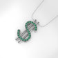 14K Pendant with 23 EMERALDS 1mm each, includes 18 inch Chain, "Dollar Sign"