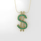 14K Pendant with 23 EMERALDS 1mm each, includes 18 inch Chain, "Dollar Sign"