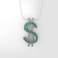 14K Pendant with 23 EMERALDS 1mm each, includes 18 inch Chain, "Dollar Sign"