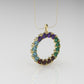 14K Pendant with 4 Ruby, 4 Emerald, 4 Aquamarine, 4 Amethyst, includes 18 inch Chain, "circle"