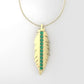 14K Pendant with 11 EMERALDS 1mm each, includes 18 inch Chain, "bird feather in solid gold"