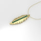 14K Pendant with 11 EMERALDS 1mm each, includes 18 inch Chain, "bird feather in solid gold"