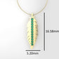 14K Pendant with 11 EMERALDS 1mm each, includes 18 inch Chain, "bird feather in solid gold"