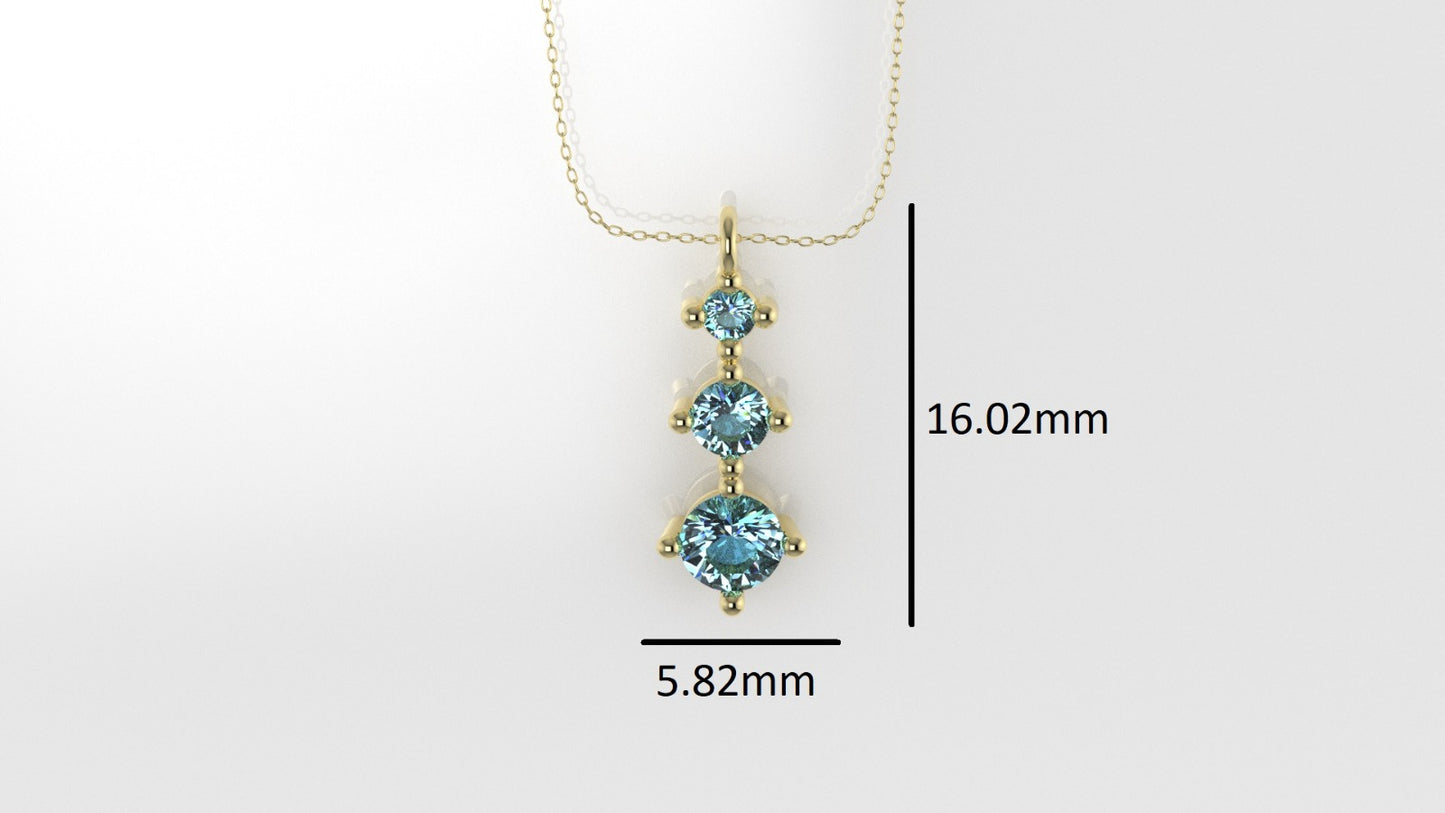 14K Pendant with 3 Aquamarine, includes 18 inch Chain, "different sizes stones"