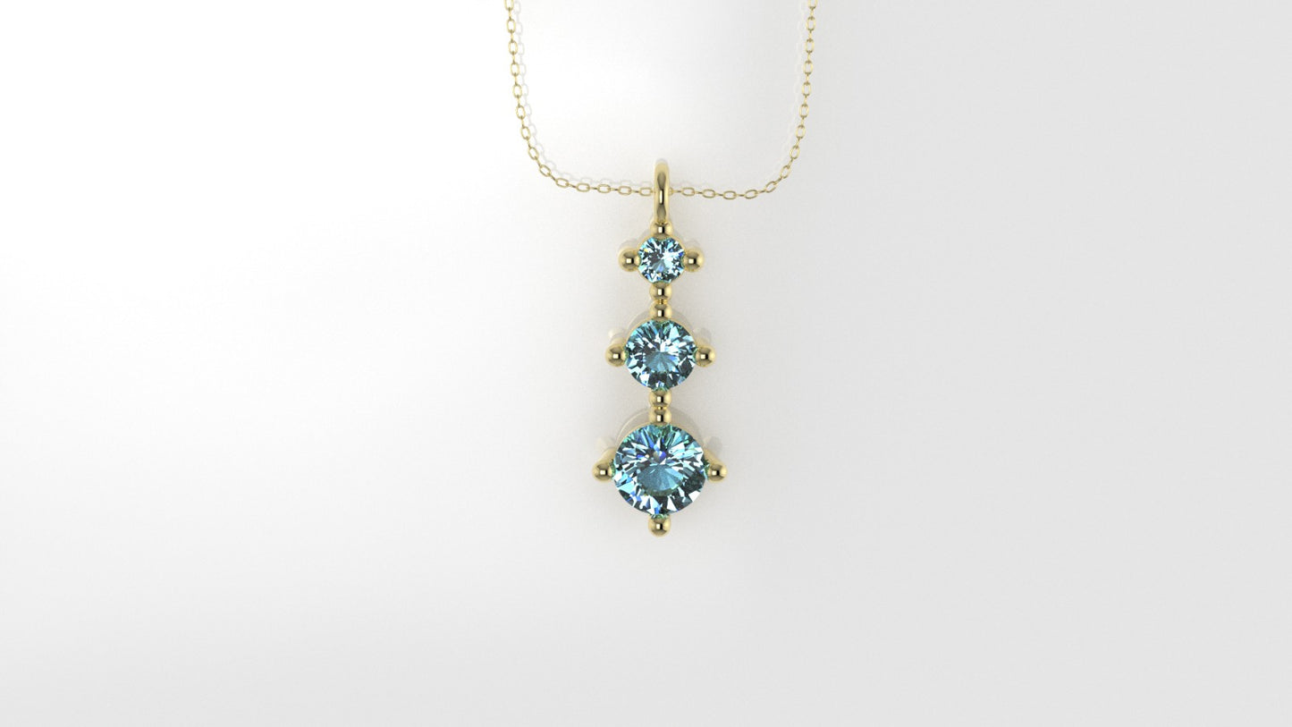 14K Pendant with 3 Aquamarine, includes 18 inch Chain, "different sizes stones"