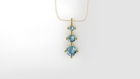 14K Pendant with 3 Aquamarine, includes 18 inch Chain, "different sizes stones"