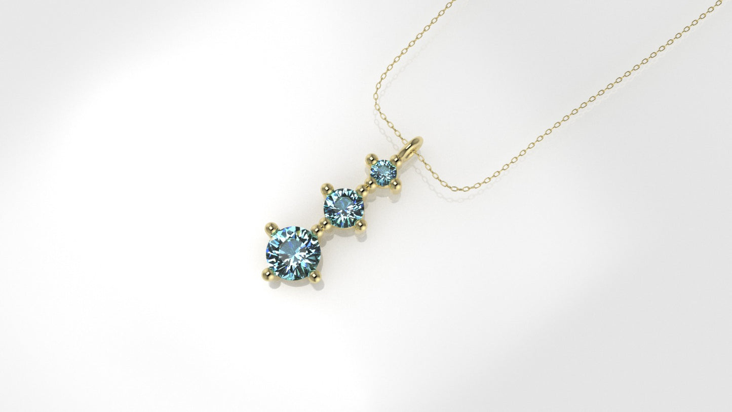 14K Pendant with 3 Aquamarine, includes 18 inch Chain, "different sizes stones"