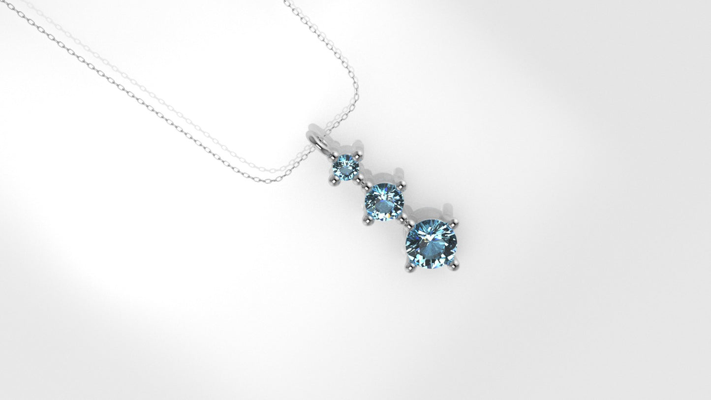 14K Pendant with 3 Aquamarine, includes 18 inch Chain, "different sizes stones"