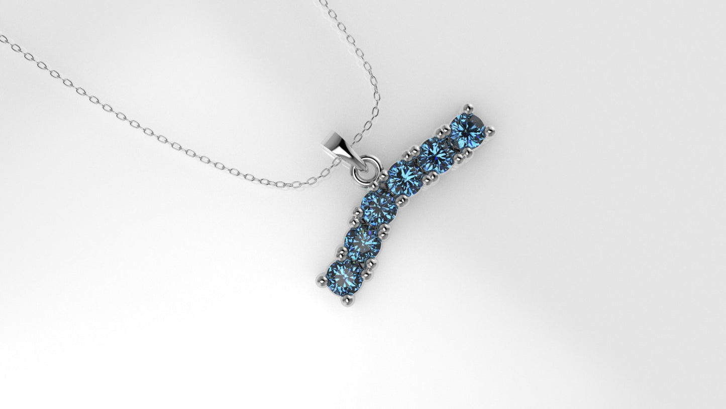 14K Pendant with 6 Blue Topaz 2mm each, includes 18 inch Chain