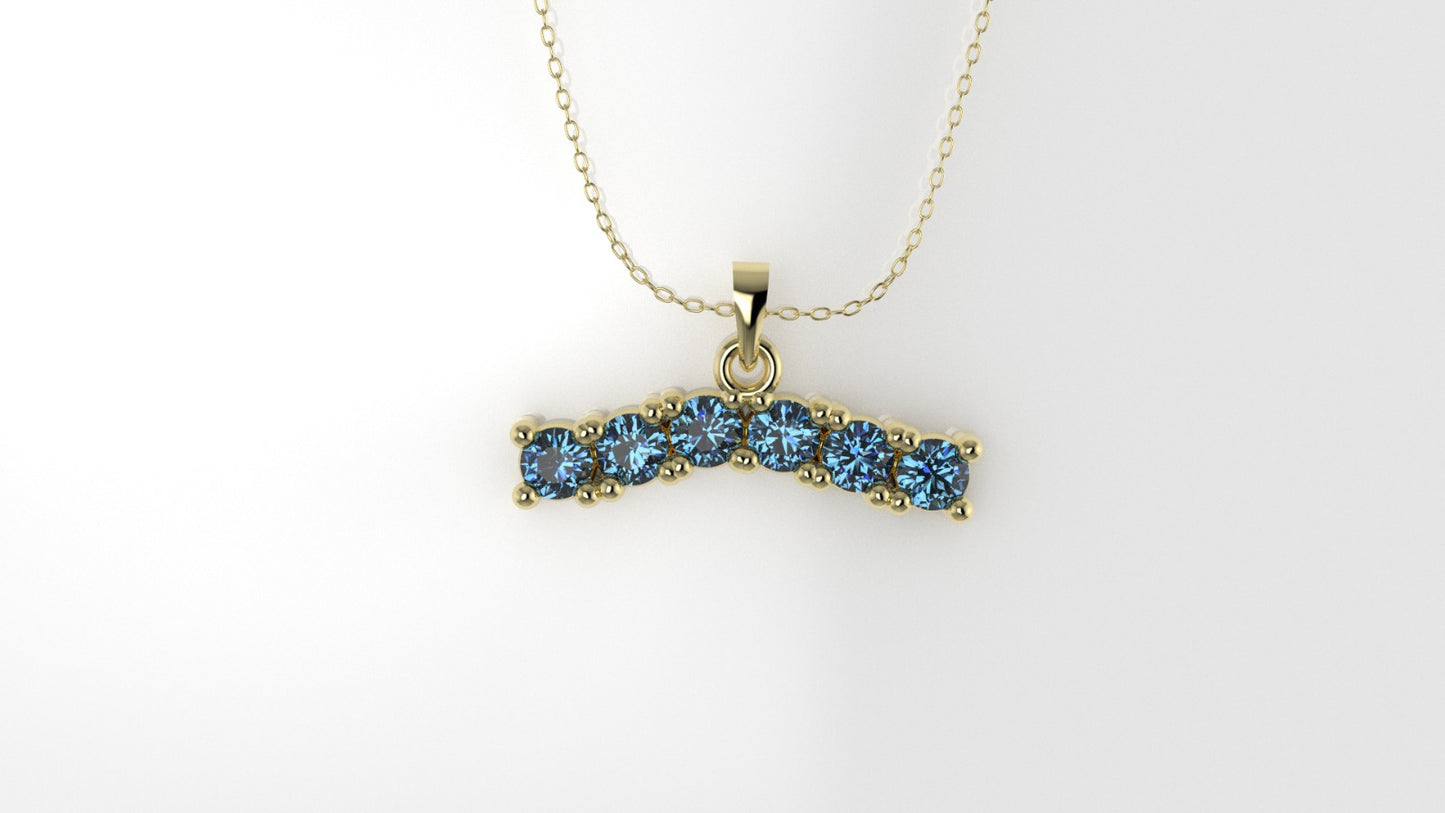 14K Pendant with 6 Blue Topaz 2mm each, includes 18 inch Chain