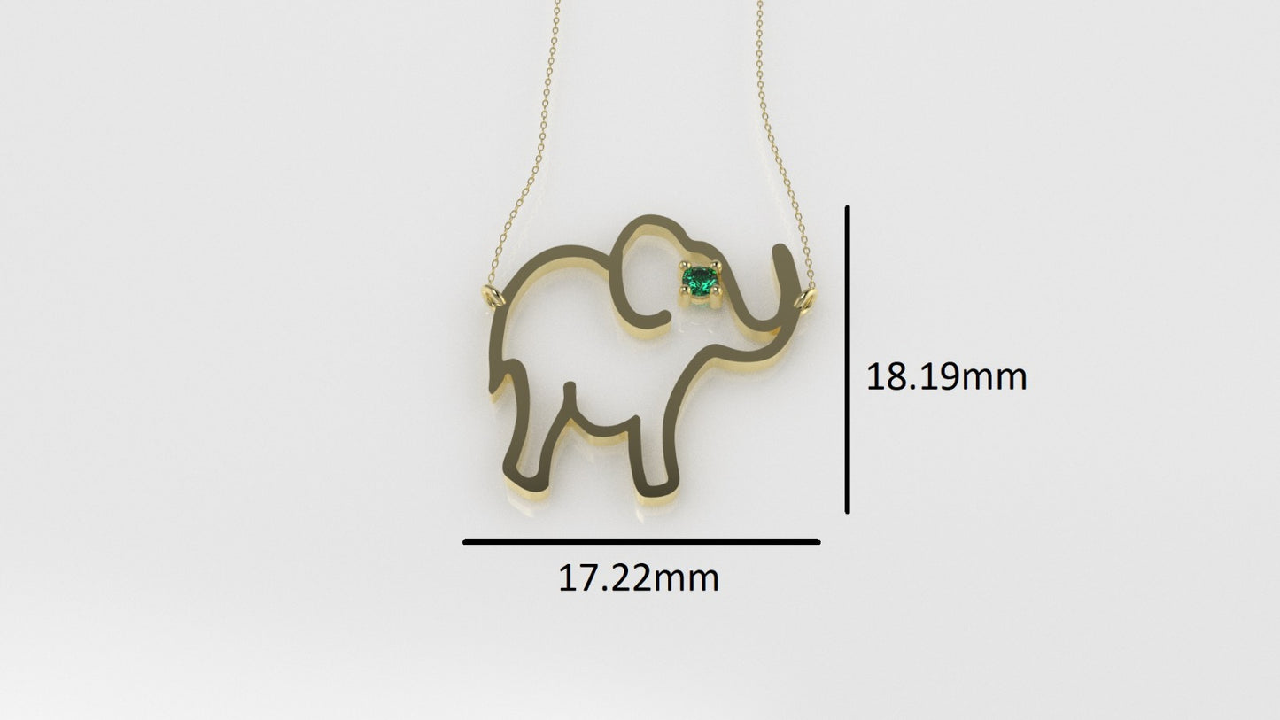 14K Pendant with 1 EMERALD 2mm, includes 18 inch Chain, "Elephant solid gold"