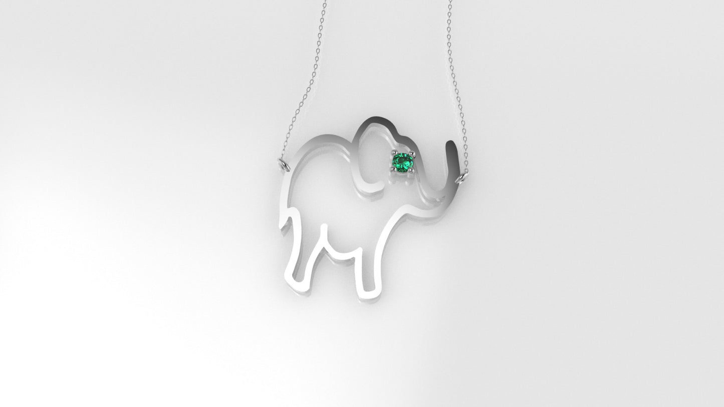 14K Pendant with 1 EMERALD 2mm, includes 18 inch Chain, "Elephant solid gold"