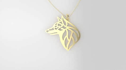 14K Pendant, includes 18 inch chain, "wolf face in solid gold"