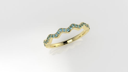 14K Engagement Gold Ring with 25 Aquamarine 1.2mm each, stt prong, "zigzag shape"