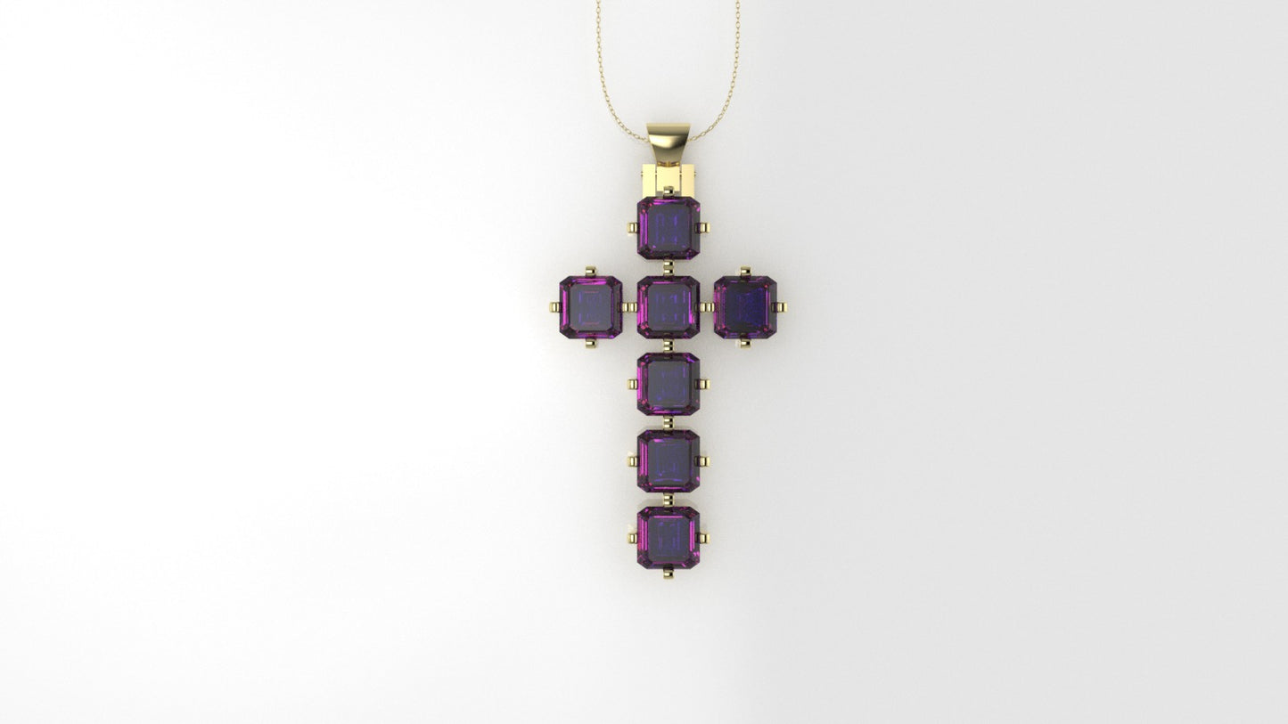 14K Pendant with 7 Amethyst 5.5mm each, Only Pendant, " cross style"